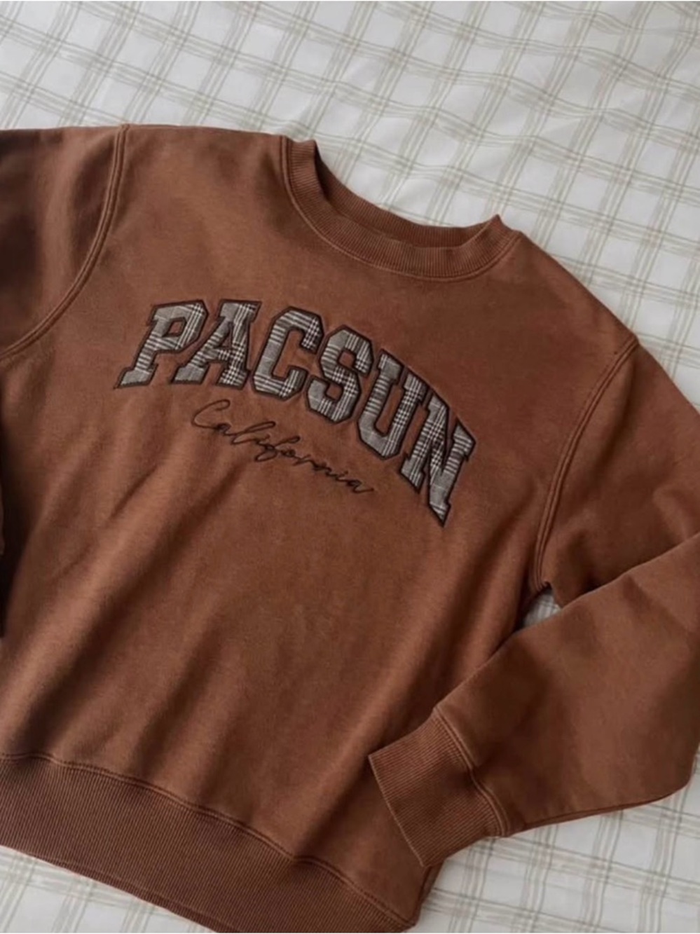 PacSun Rust Brown Crewneck Sweatshirt with Embroidered Logo